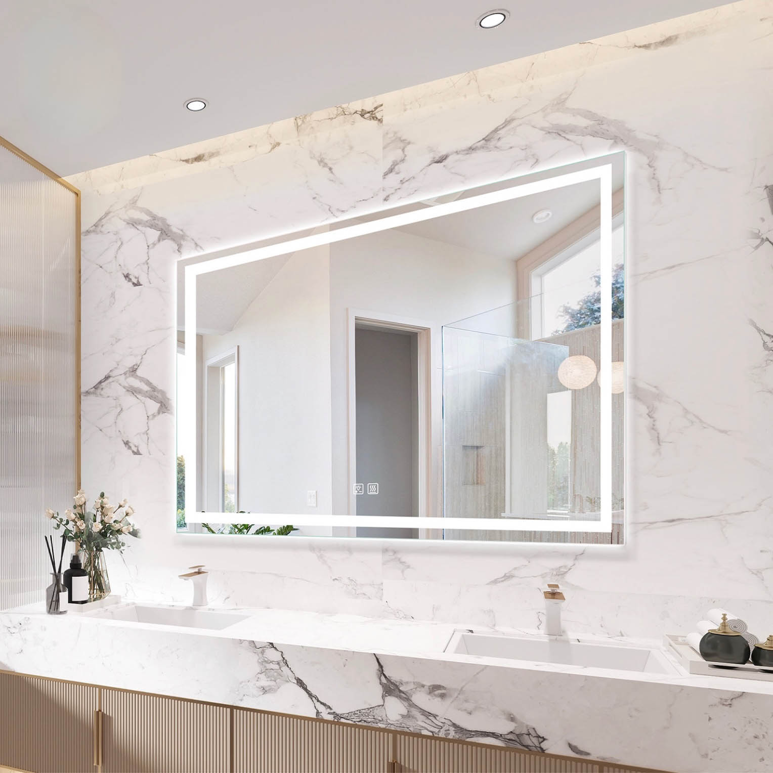 Orrin Ellis | 36" x 55" LED Bathroom Mirror, Dimmable Vanity Mirror Anti-Fog Wall Mounted With Lights