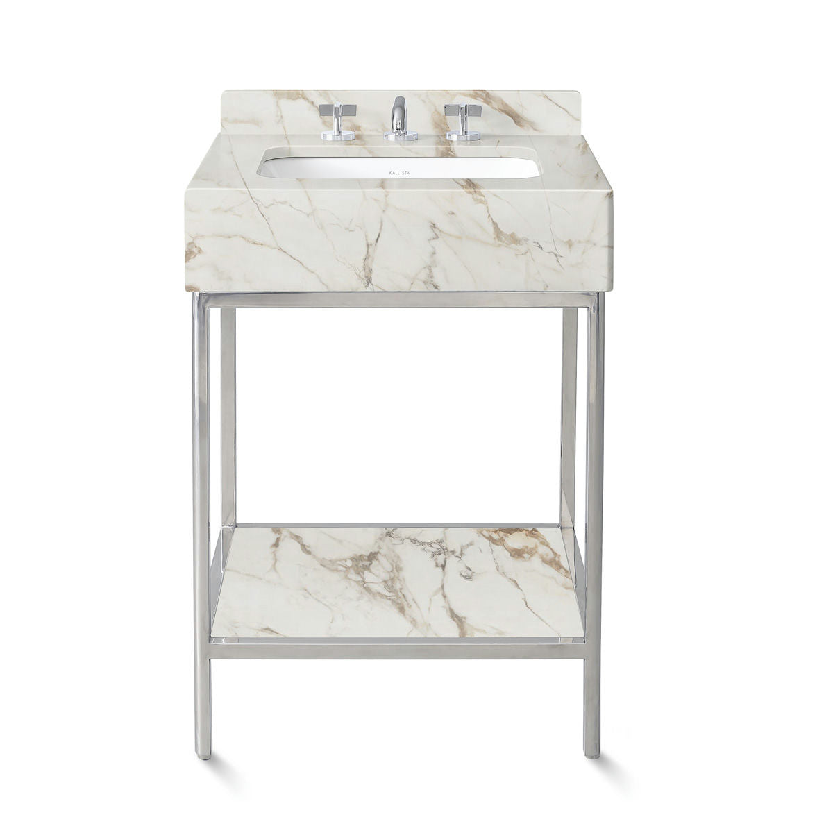 Ann Sacks | Cornell 24" Calacatta  Marble Vanity 1-Shelf Polished Steel w/ Sink