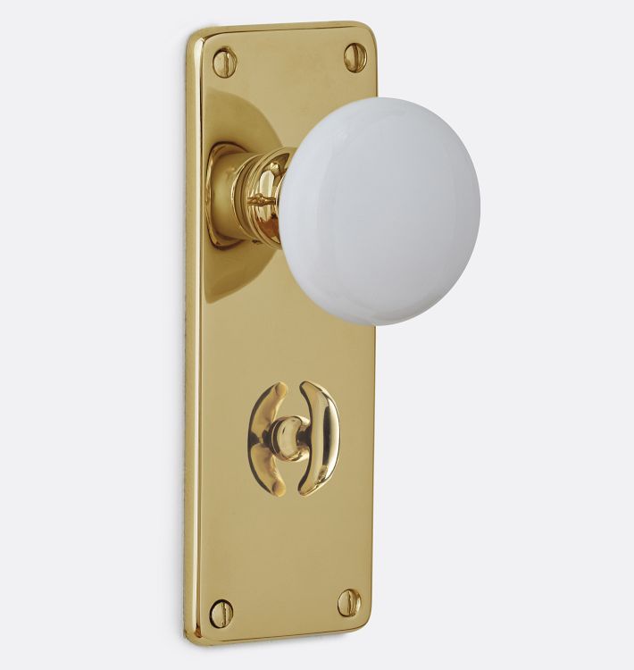 Rejuvenation | Door Set Benson, Tubular Knob Porcelain White Polished Chrome