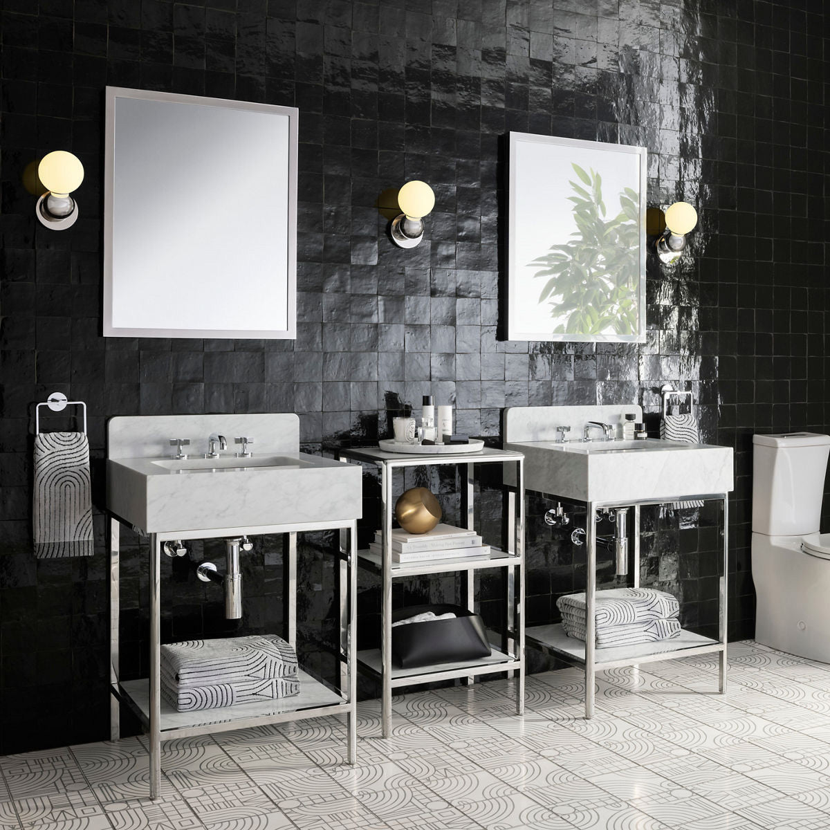 Ann Sacks | Cornell 24" Calacatta  Marble Vanity 1-Shelf Polished Steel w/ Sink