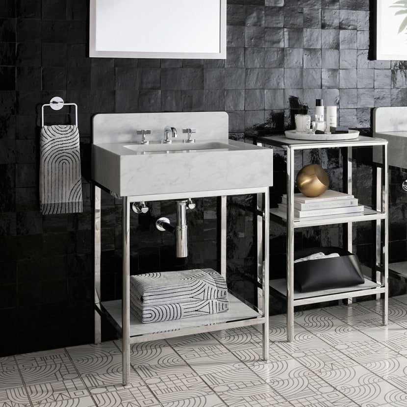 Ann Sacks | Cornell 24" Calacatta  Marble Vanity 1-Shelf Polished Steel w/ Sink