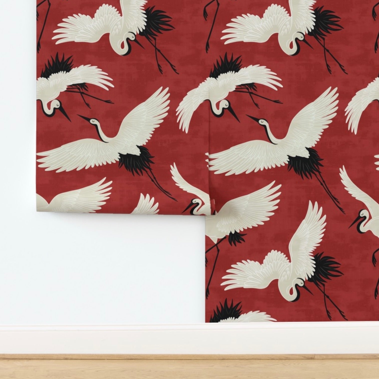 Kimsa Design | Wallpaper in Cranes-Red