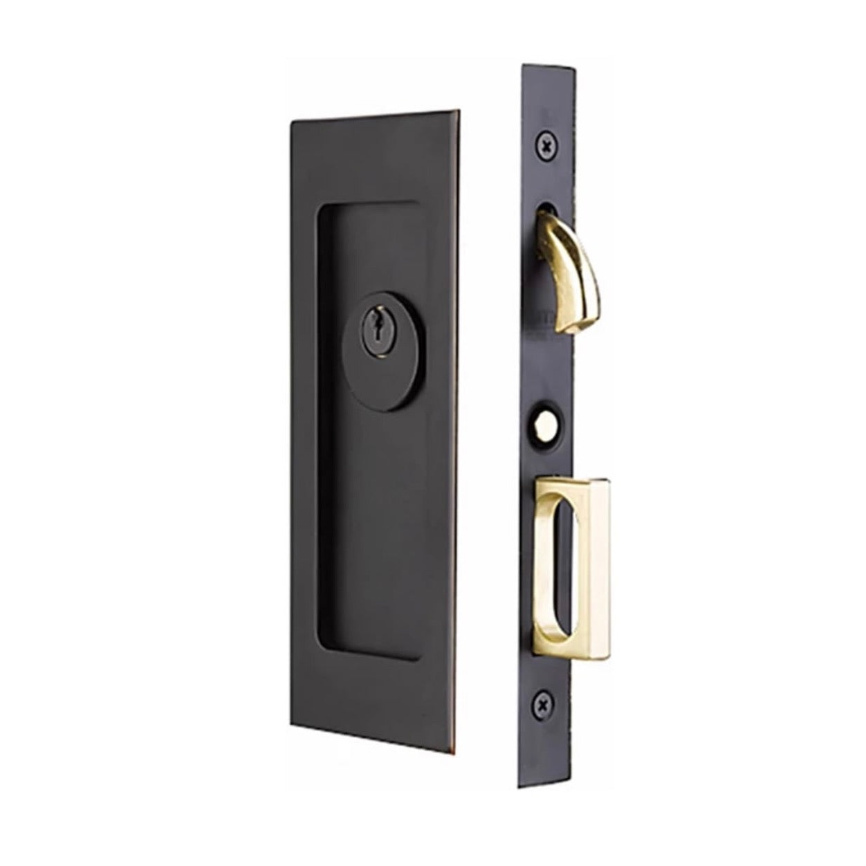 Emtek | Modern Rectangular Keyed Pocket Door Mortise Lock in Oil Rubbed Bronze