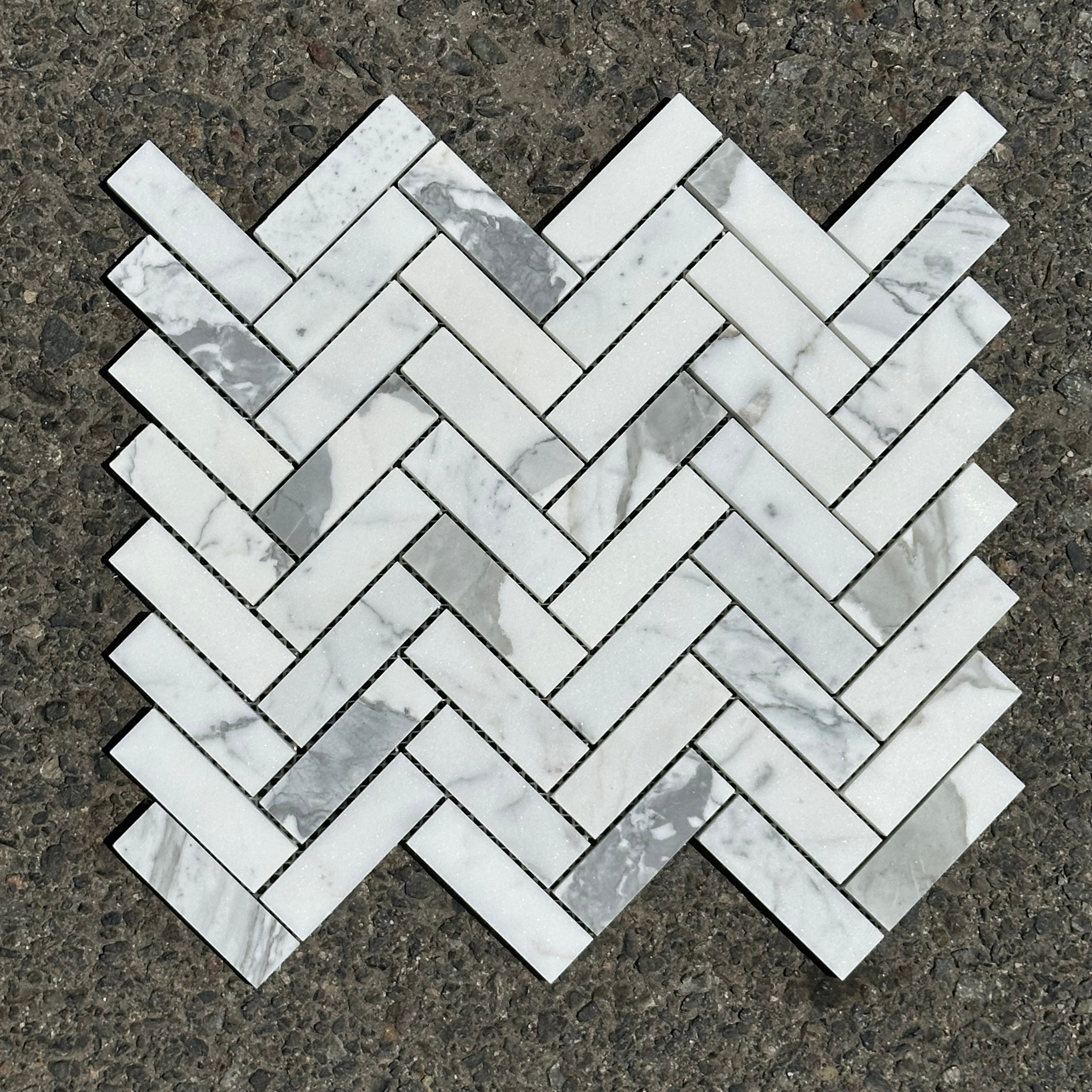 Statuary White Marble | 1x3 Herringbone Mosaic Tile Honed