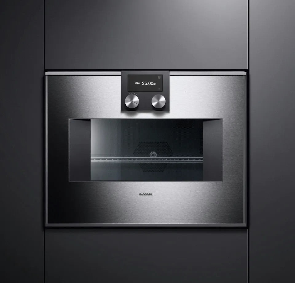 Gaggenau | 400 series oven 30'' door hinge: right, Stainless Steel Behind Glass