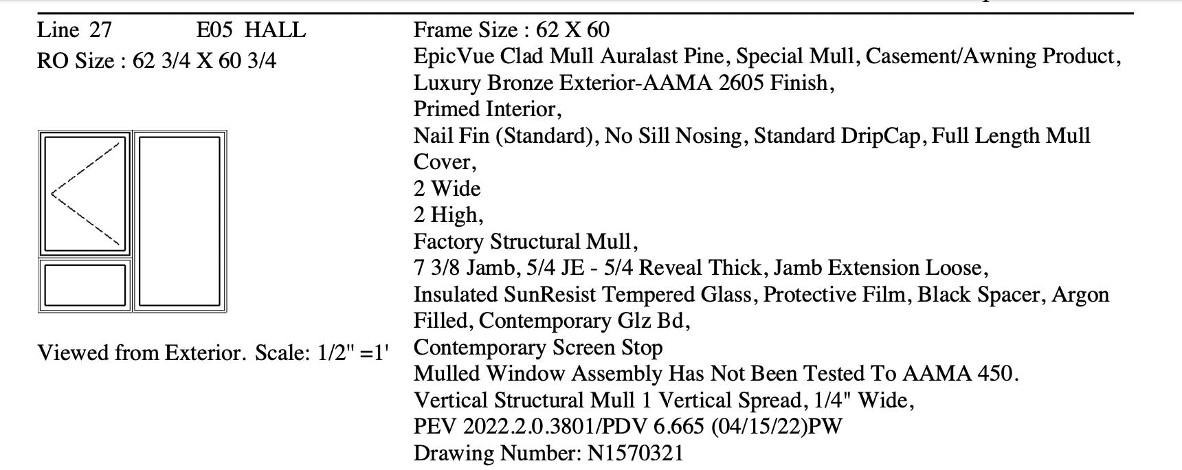 Jeld Wen | EpicVue Clad-Pine Window w Casement W62 x H60 Lux Bronze Argon Glass