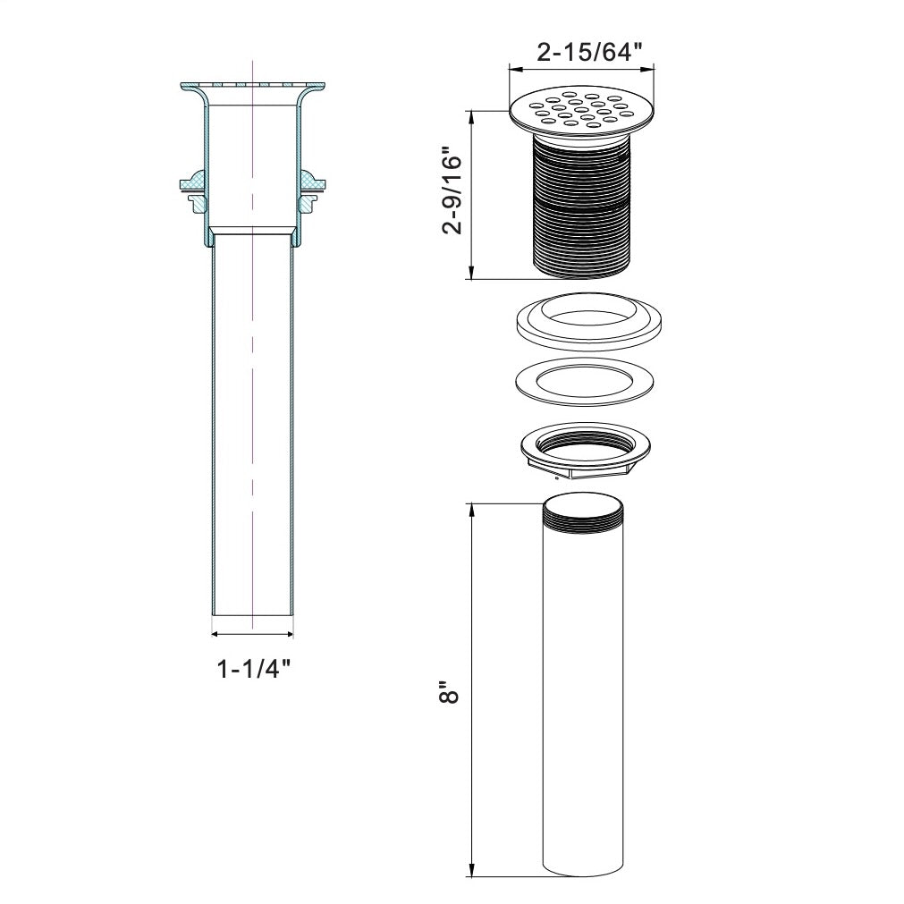 Trim to the Trade | 2 Piece PO Plug Grid Drain in Polished Nickel